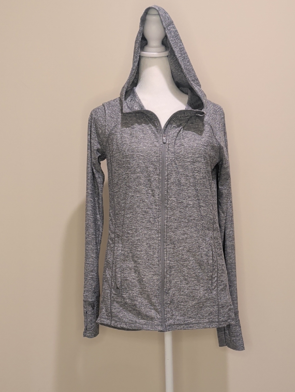 Athleta Heather Gray Full-Zip Hooded Active Jacket